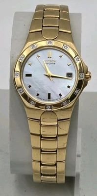 CITIZEN ECO DRIVE WATCH Ladies Gold Tone w MOP Dial E011 SO33713 - Image 1 of 4