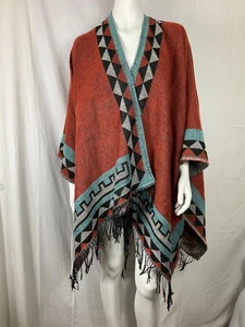 Southwestern Poncho with Fringe 62.5.” Long Shawl Wrap by Urban Coco - Picture 1 of 10