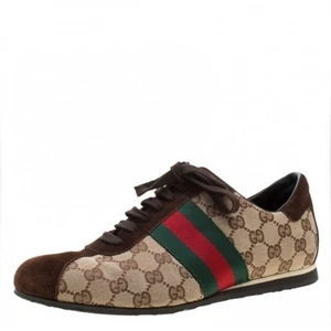 Gucci Auténticas De Colección GG Monograma Lona y Marrón Gamuza Zapatillas Hombre Talla 8 Usadas en Excelente Condición - Imagen 1 de 10