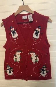 Bobbie Brooks rot Eislaufen Schneemänner Weihnachten Pullover Weste Damen M - Bild 1 von 5