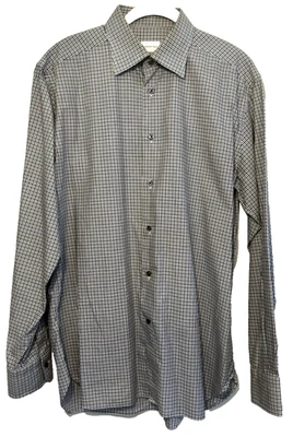 Ermenegildo Zegna Dress Shirt Men US 16 EU 41 Regular Black Gray Check Designer - Image 1 of 4