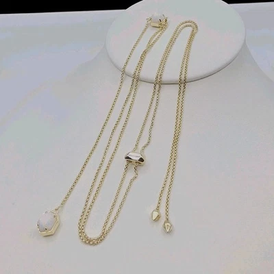 Kendra Scott Ellison Y Necklace Gold Tone White Kyocera Opal Bolo-style  27" - Image 1 of 4