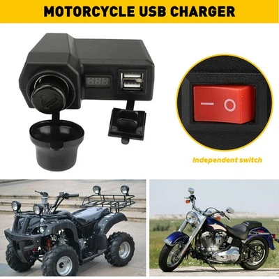 Cargador de alimentación USB para teléfono impermeable para motocicleta voltímetro encendedor enchufe de cigarrillo Foto 1 de 4