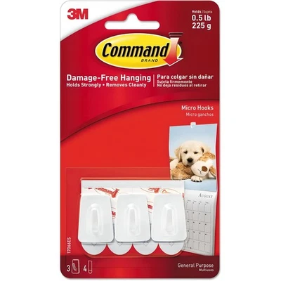 Command Micro Hooks White 3 Pack Damage Free Hanging Adhesive Small Wall Clips - Image 1 of 2