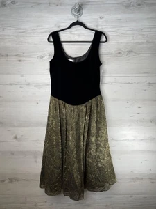 Evan-Picone Kleid Damen 12 schwarz gold Sonnenwende Samt Mieder Party Midi - Bild 1 von 11