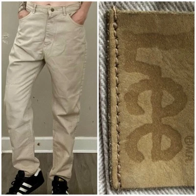 Vintage 1990’s Cream Tapered Baggy Lee Jeans - Small, Medium Tan - Image 1 of 4