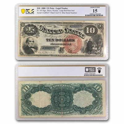 Cabezal de licitación legal de Daniel Webster F-15 1880 $10 graduación profesional (fr#103) Foto 1 de 3