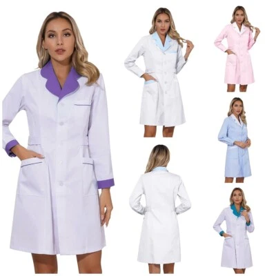 Womens Lab Coat Costume Workwear Pharmacist Doctor Dress Hospital Surgeon Lapel - Image 1 of 4