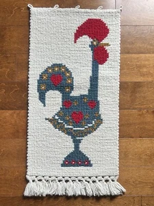 Swedish embroidered wall tapestry folk art Bird Hearts Scandinavian. Great Cond. - Picture 1 of 6