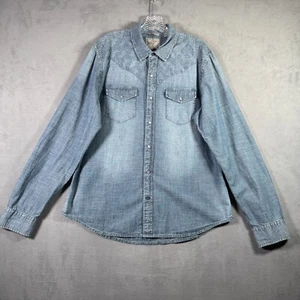 Guess Shirt Mens L Blue Denim Austin Pearl Snap Slim Fit Western Rockabilly Y2K - Picture 1 of 12