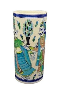 Jarrón Maharishi con figura de cerámica de las Indias Orientales azul y verde 9,5" pintado a mano de colección - Imagen 1 de 8