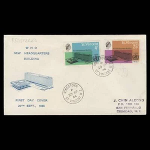 Saint Vincent 1966 Inauguration of WHO Headquarters first day cover, KINGSTOWN - Picture 1 of 1