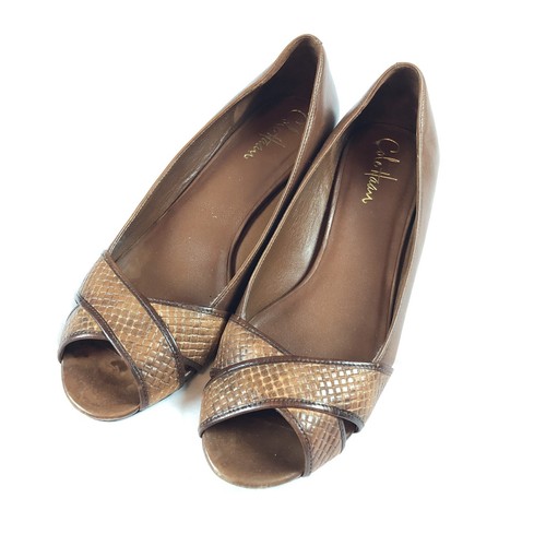 NIKE COLE HAAN donna zeppa tacco marrone cognac punta aperta tg 8AA stretto