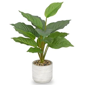Small Fake Plants Indoor 14.5 Inch Potted Plant Artificial Decor 12 Leaves Fa... - Picture 1 of 6
