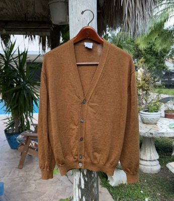 BRIONI GOLDEN BROWN WOOL KNIT CARDIGAN CASUAL SWEATER Sz 56 MADE IN ITALY - Image 1 of 4