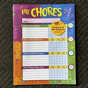 25 My Chores chart with 100 sparkle foil star stickers VINTAGE TREND 8.5” x 11” - Picture 1 of 4