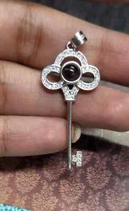 925 Silver Key 1.65 Inch Pendant Unisex Jewelry Imitation Cubic Zircon Stone - Picture 1 of 8