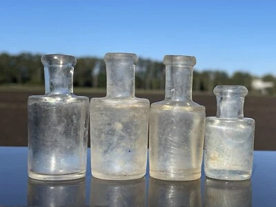 Old Antique Bottles 19th Century. 4 pieces. Very thick glass - Image 1 of 4