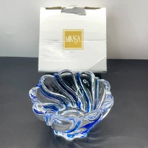 Mikasa Peppermint Cobalt Candleholder Blue Clear Swirl with Box 2.5" Germany - Picture 1 of 21