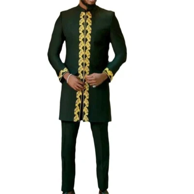 Muslim Arab Men Traditional Jubba Thobe Ethnic Blouse Pants Wedding Party Suits - Image 1 of 4