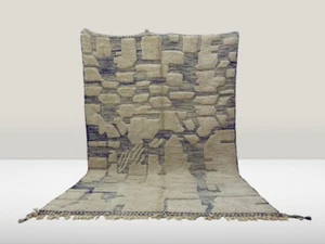 Stylish Abstract Rug Moroccan Woolen Rug Soft Wool Area Tradtionnel Blue Rug - Picture 1 of 13