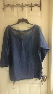 Starwear Blouse, Women's plus size 2X Dark Deamin Jean Look, Tie Sides NWT  - Picture 1 of 4