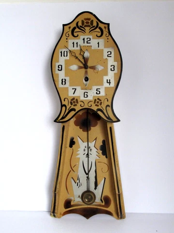 Antique Gilbert Wood Stenciled tall Cat  Novelty Working Clock 1928 Cover