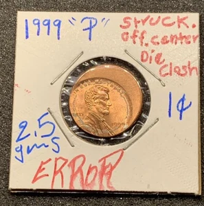 1999 1c Lincoln Cents Struck Off Center Die Clash - Picture 1 of 9
