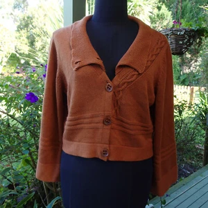 Colorado Rust Colour Knit Crop Women's 3 / 4 Sleeve Short Cardi Size L - Picture 1 of 12