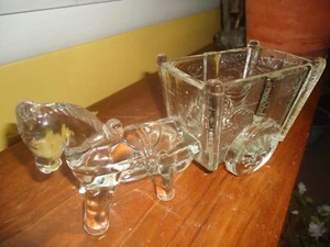 Vtg Donkey Horse and Cart Wagon Clear Glass Toothpick Holder Candy Nut Dish 50s - Picture 1 of 5