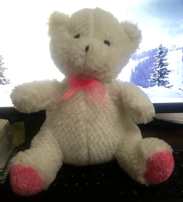 KELLYTOYS CUTE WHITE BEAR PLUSH STUFFED ANIMAL WITH PINK BOW, 12 in - Image 1 of 3