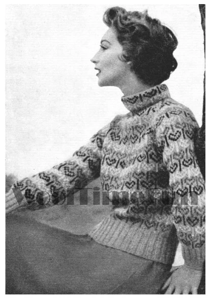 Knitting Pattern Lady's Vintage 1940s/1950s Hearts Design/Fair Isle Jumper. - Image 1 of 1