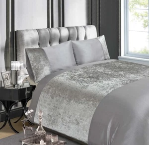 Luxury Crushed Velvet Duvet Quilt Cover Bedding Set Silver - Picture 1 of 3