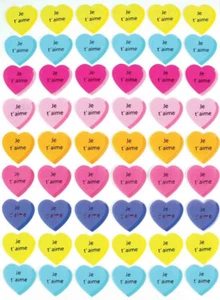 Stickers coeur je t'aime 2 cm multicolore x 54 pièces - Imagen 1 de 2