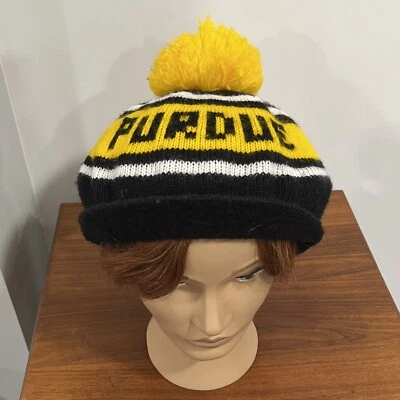Sombrero de Invierno Purdue Boilmakers Tam Tejido Negro Blanco Amarillo Rayas De Colección Elegante Foto 1 de 4