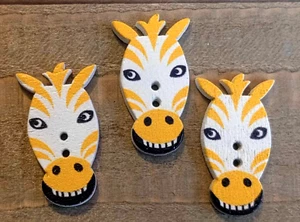 3 Yellow Zebra Buttons Sewing Crafting Wood 2 Hole 1.25" x .75" - Picture 1 of 2