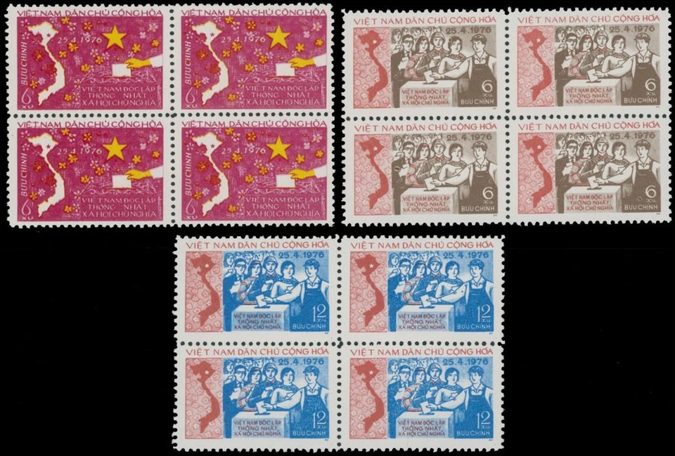 1976, VIETNAM, ELECCIONES EN ASAMBLEA UNIDA, CONJUNTO EN BLOQUES DE 4, NH, SC.#816-18 Foto 1 de 1