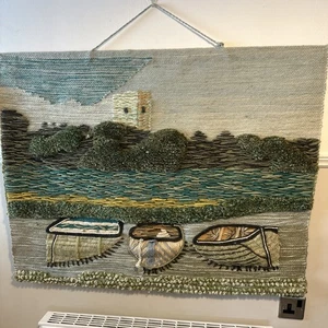 Goodweave Jute Large Wall Hanging Scenic Castle River Boats Certified Rugs - Picture 1 of 7