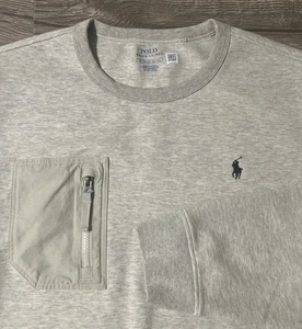 Polo Ralph Lauren Double Knit Zip Pocket Crew Neck Heathered Gray XL Sweatshirt - Picture 1 of 10