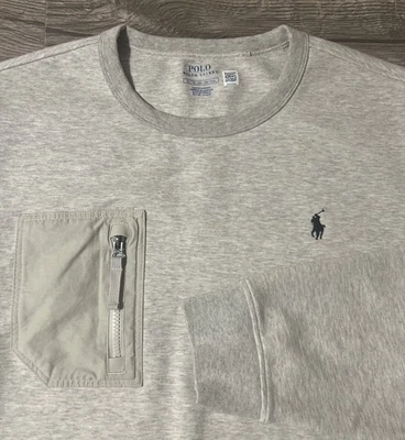 Polo Ralph Lauren Doble Punto Cremallera Bolsillo Cuello Redondo Gris Jaspeado XL Sudadera Foto 1 de 4