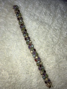 Beautiful Silver Gold Plate Multi Stones & Garnet Bracelet/ NEW - Picture 1 of 6