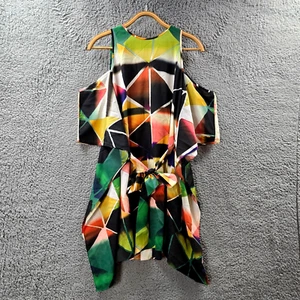 Asos Womens Tunic Dress Size 10 Multicoloured Cold Shoulder Short Sleeve A-line - Picture 1 of 13