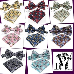 New Plaid checkers Men's Design Bow tie and Pocket Square Hankie Sets Wedding - Picture 1 of 8