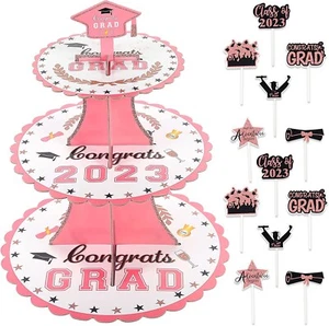 Graduation Decorations Class of 2023 - Cupcake Stand Set with 12 Pk Cake Toppers - Picture 1 of 6