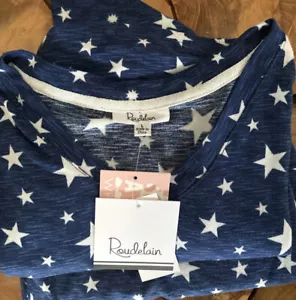 Roudelain Women Blue White STAR ⭐️ Printed Long Sleeve Top & Pajama Pants Size L - Picture 1 of 3