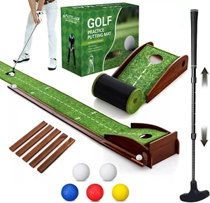 Indoor Golf Putting Mat with Putter & 5 Balls, Auto Ball Return Set, Velvet Matt - Picture 1 of 7