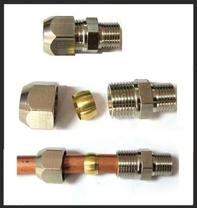 Compression 5/32" or 4mm Tubing OD x M8 M8X1 M8X1.0 Male Metric Brass Fitting - Picture 1 of 2