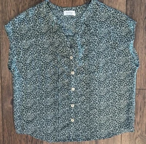 Kaileigh Women's Slate Blue & Soft White Floral Print Button Down Size XXL NWOT - Picture 1 of 16