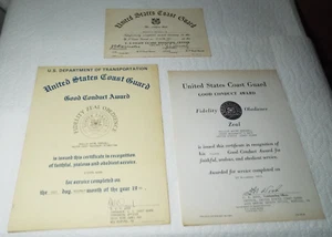1957 U.S. COAST GUARD RECRUIT TRAINING CERTIFICATE & 2 GOOD CONDUCT AWARDS READ! - Picture 1 of 19