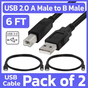 Paquete de 2 cables de impresora USB 2.0 A macho a B macho cable para HP Epson Canon Dell - Imagen 1 de 6